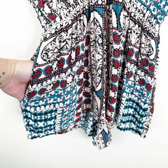 Cleobella Wesley Bohemian Tassel Smocked Waist Romper Shorts W/ Pockets Size S - Picture 5 of 9